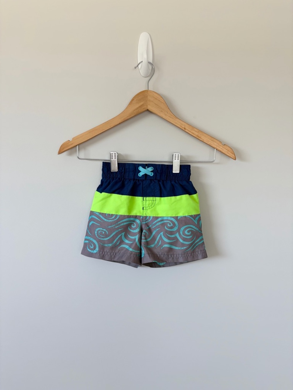 Bright Swim Trunks with Aqua Wave Detail